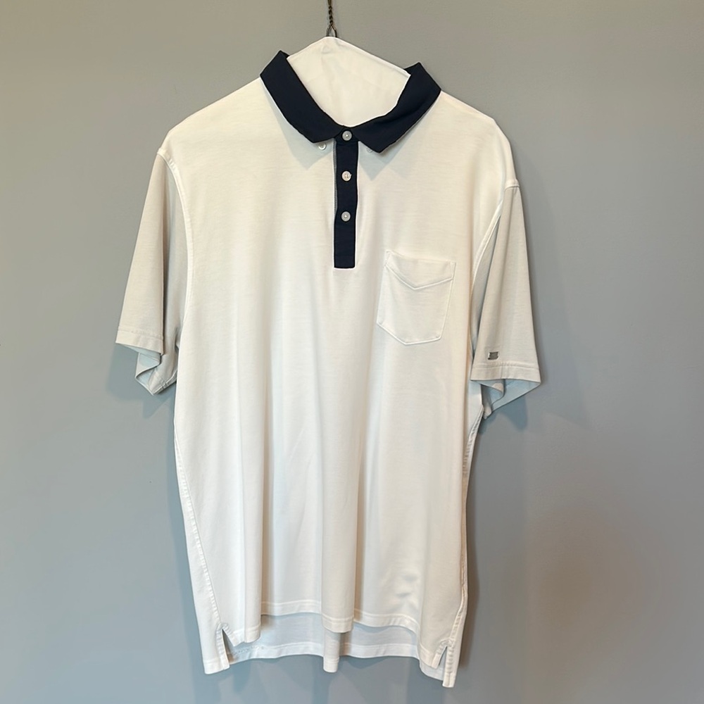Nike Men's White Polo Shirt with Grey Sleeves and Navy Collar Size XL